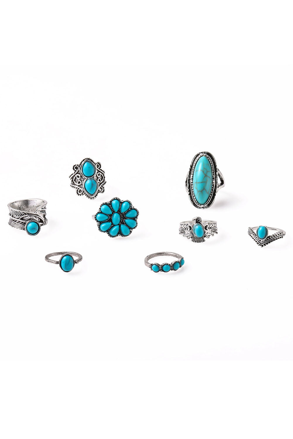 Turquoise Western Ring Set 8 Piece Vintage Boho Jewelry