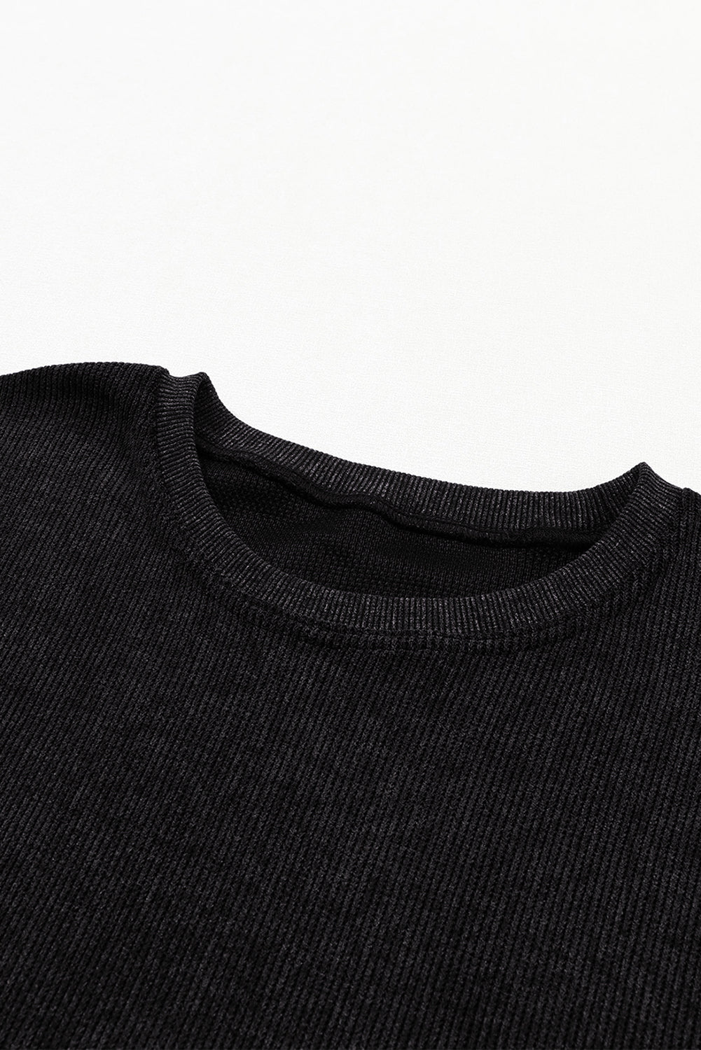 Customizable Solid Ribbed Knit Round Neck Casual PulloverSweatshirt