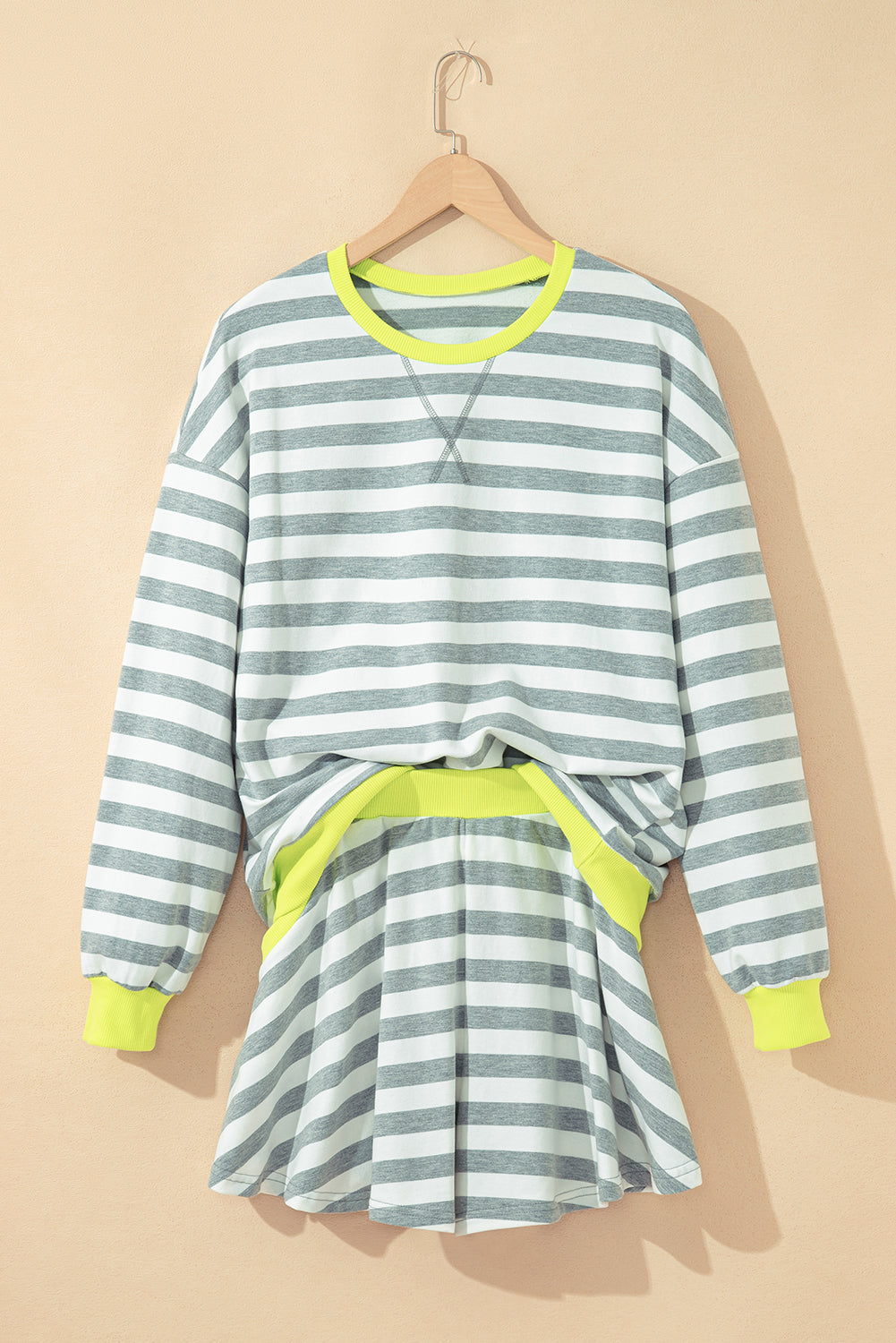 Women's Stripe Long Sleeve Top and Shorts Set