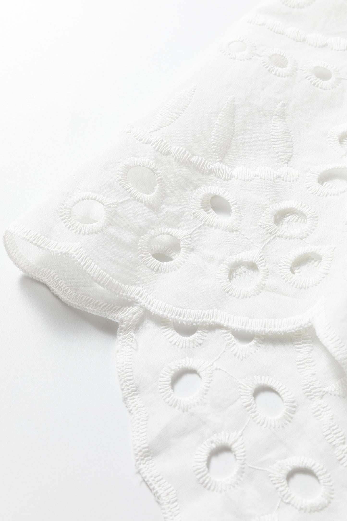 White Eyelet Embroidered Puff Sleeve Button Crop Shirt