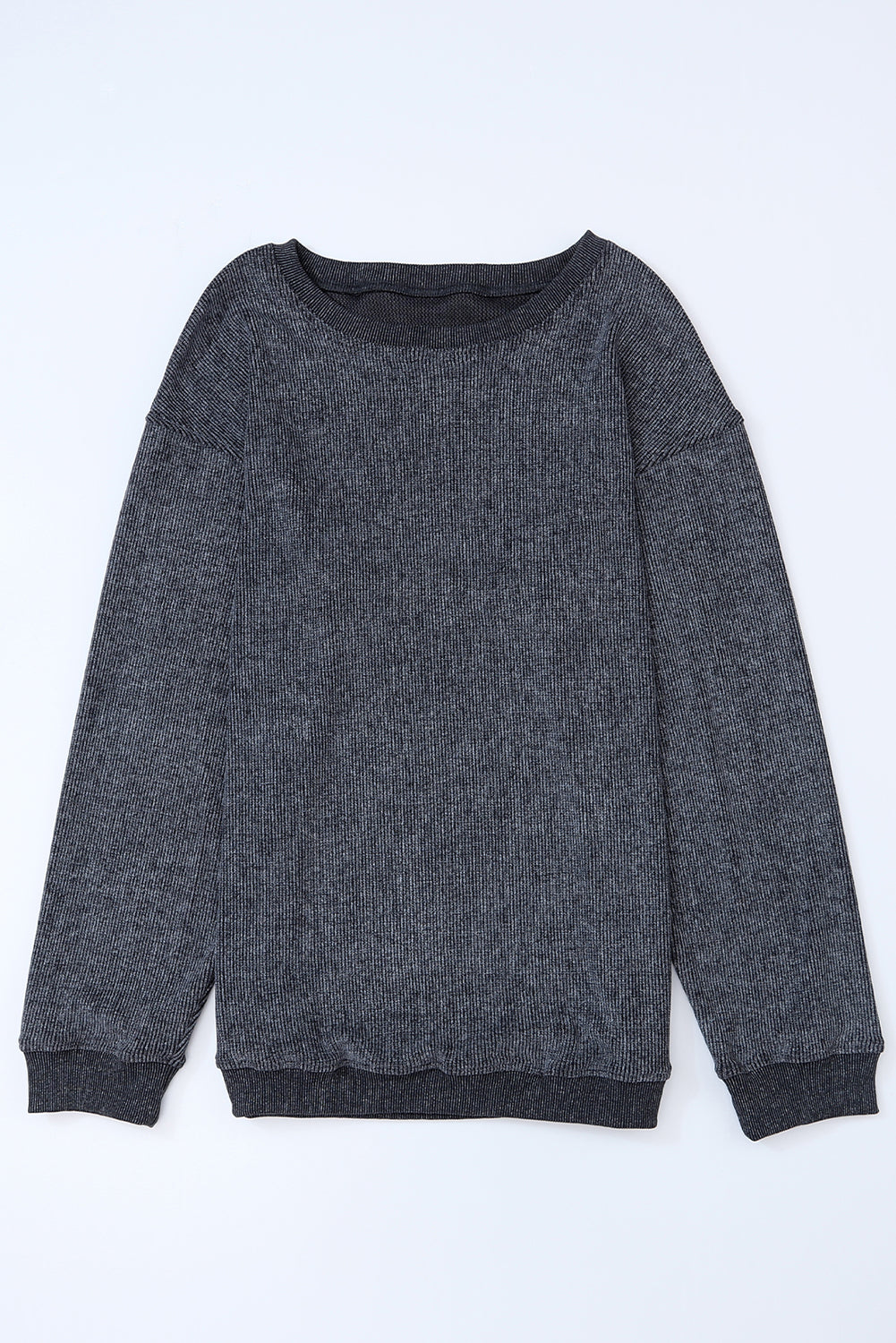 Customizable Solid Ribbed Knit Round Neck Casual PulloverSweatshirt