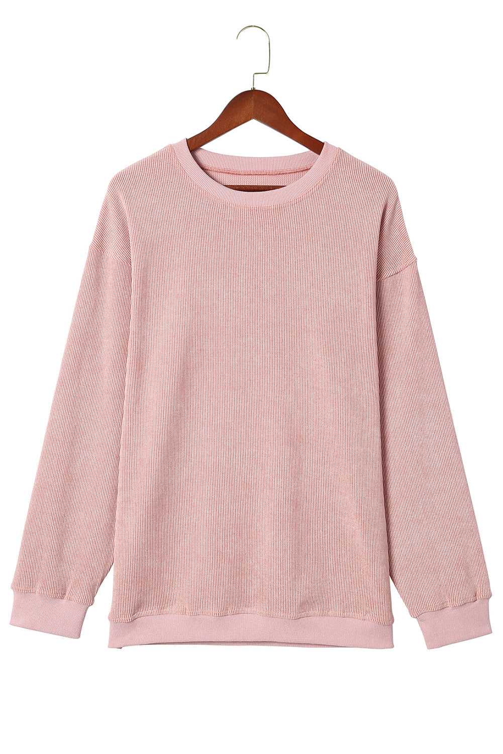 Customizable Solid Ribbed Knit Round Neck Casual PulloverSweatshirt