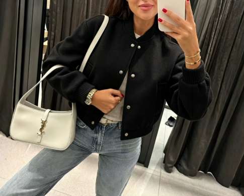 Womens Cropped Bomber Jacket Soft Casual Button Front