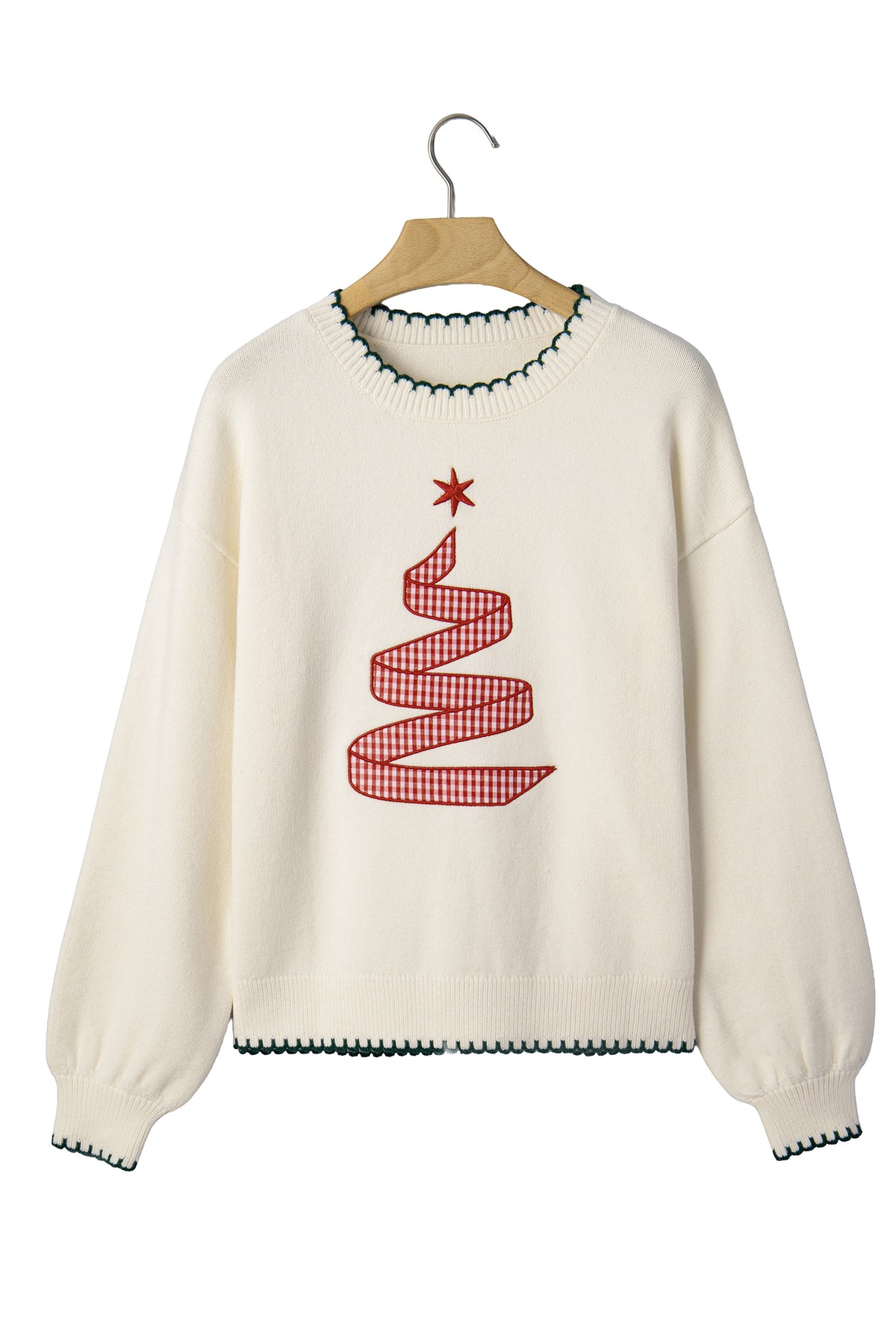 Women's Plaid Ribbon Christmas Tree Knit Sweater