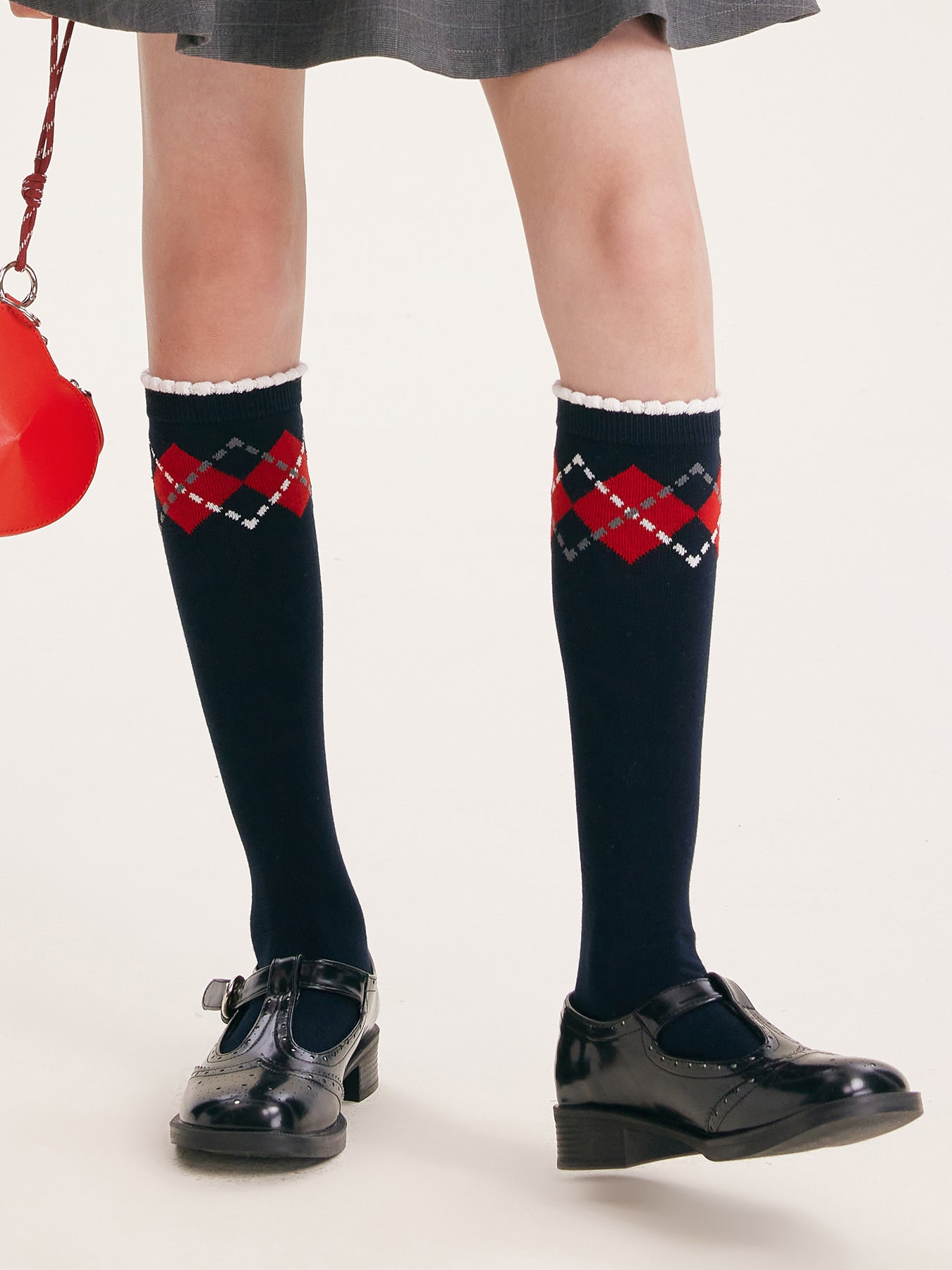 Girls Argyle Cotton Crew Socks Mid-Calf School Style
