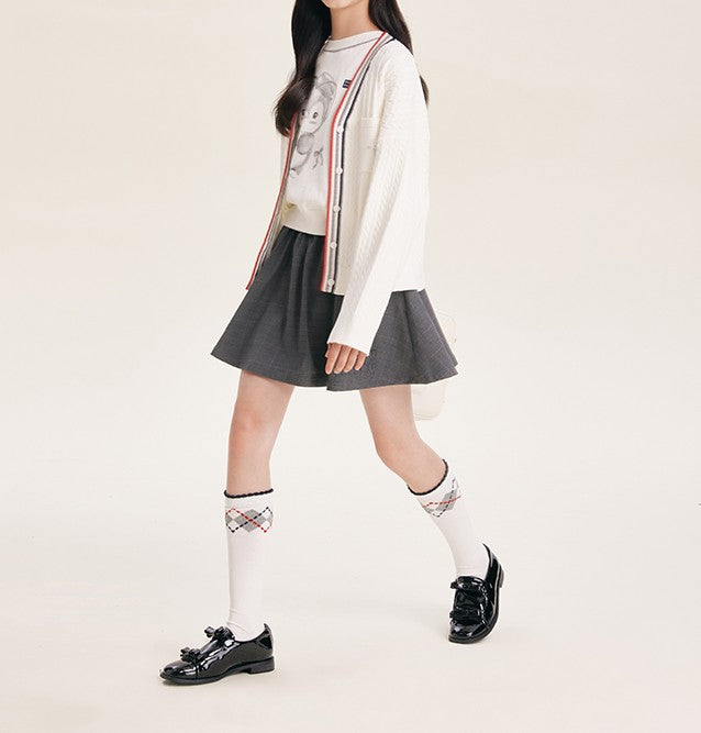 Girls' Cozy Button-Front Cardigan with Striped Trim