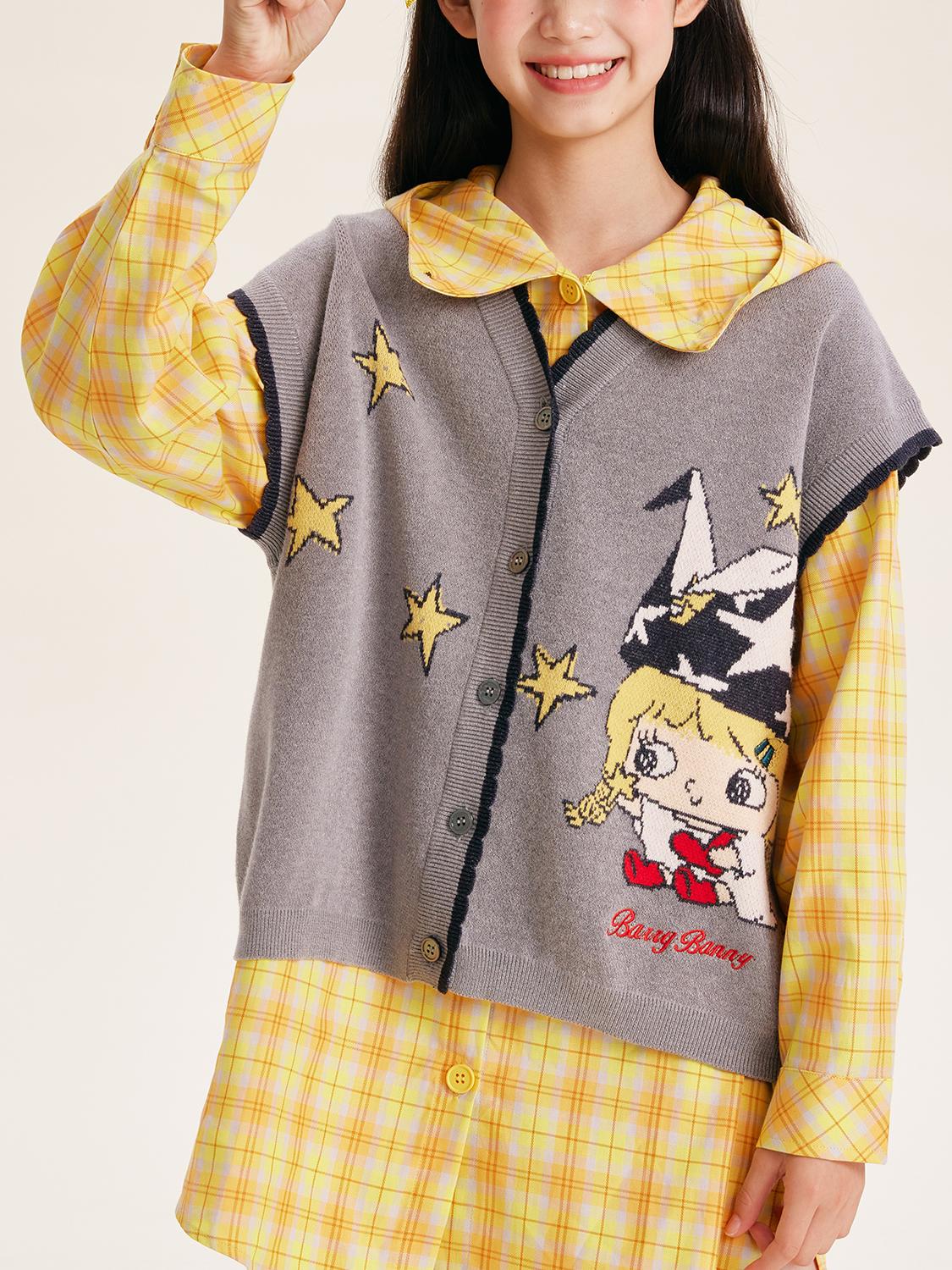 Girl's Korean Style Knit Vest Cardigan Sleeveless Top
