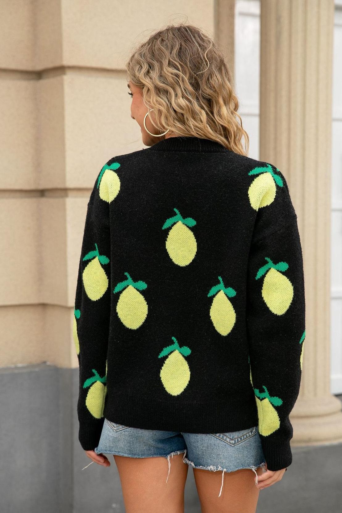 2025 Fall/Winter Lemon Knit Sweater - Relaxed Fit & Casual