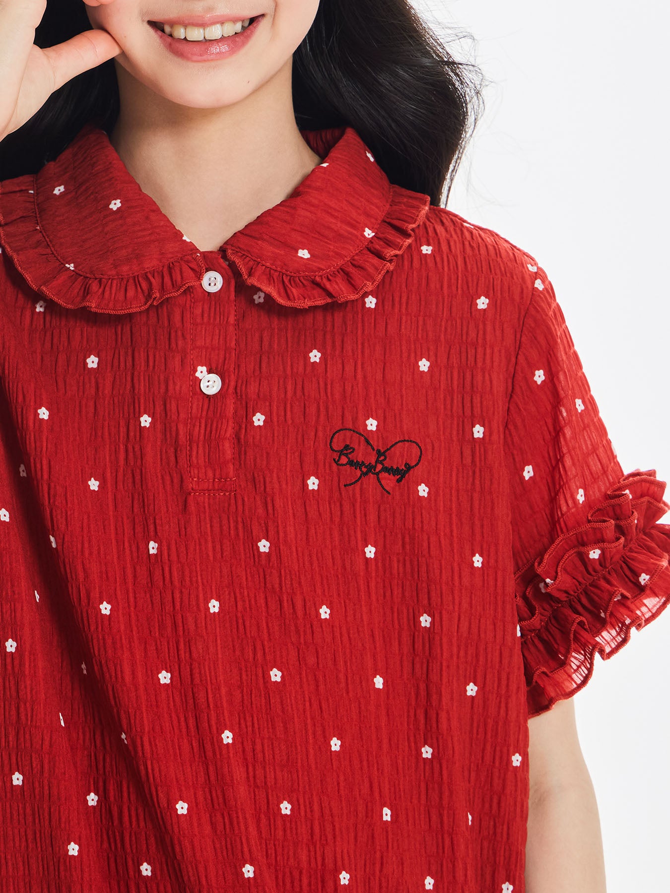 Girls Red Polka Dot Summer Dress with Ruffle Trim
