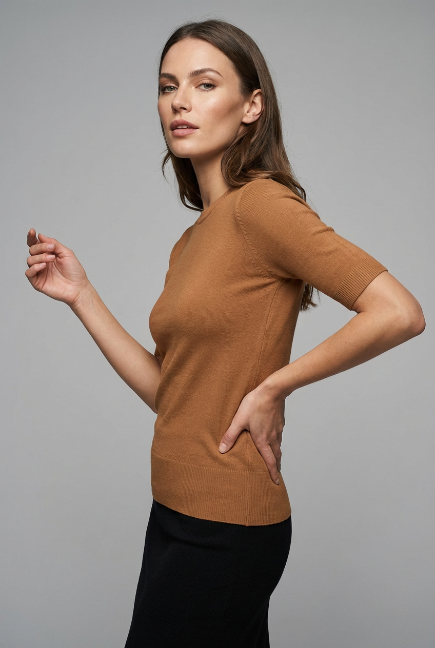 Soft Knit Crewneck Short Sleeve Sweater Top Basic Tee