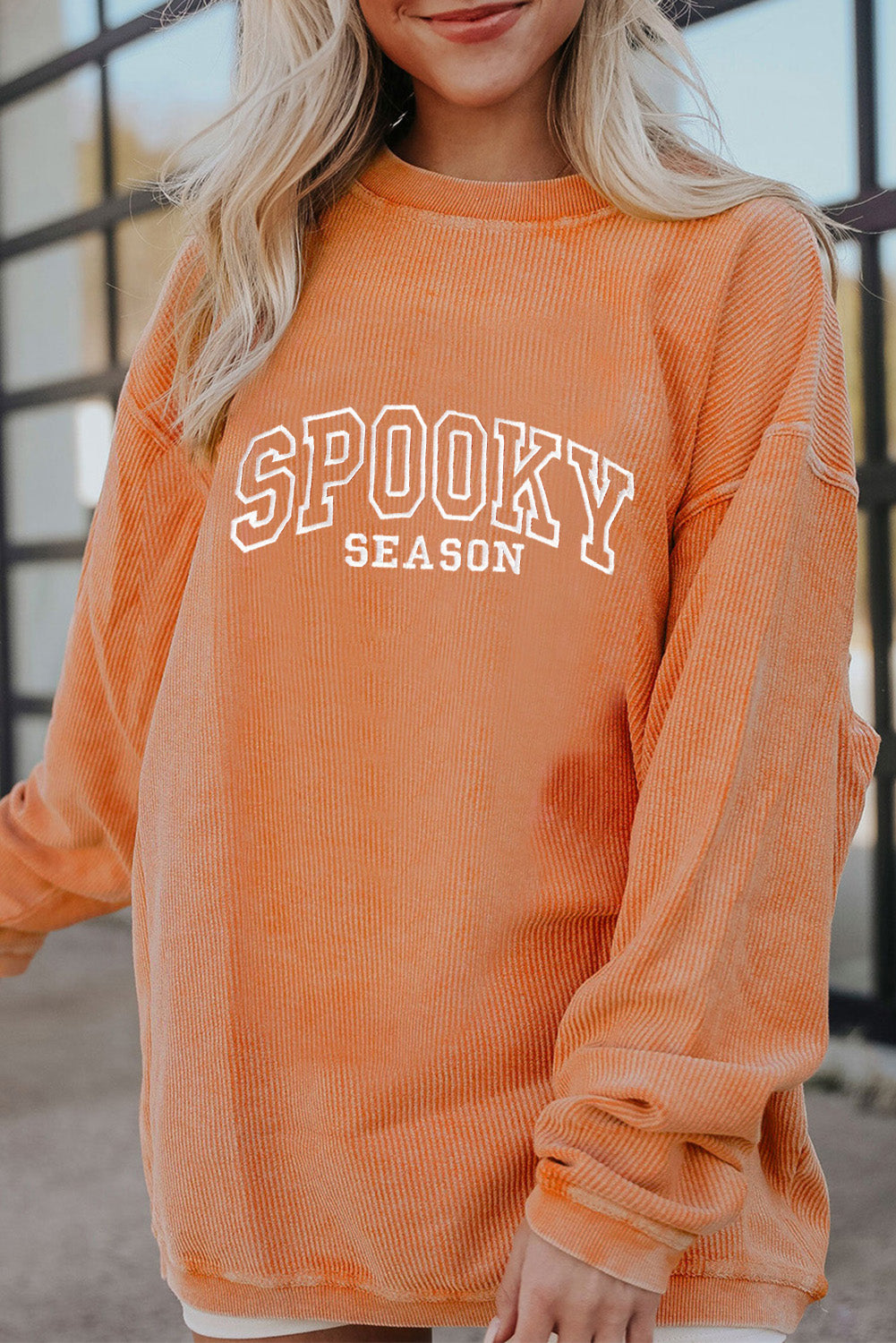 Halloween Orange SPOOKY SEASON Graphic Ribbed Oversized Sweatshirt