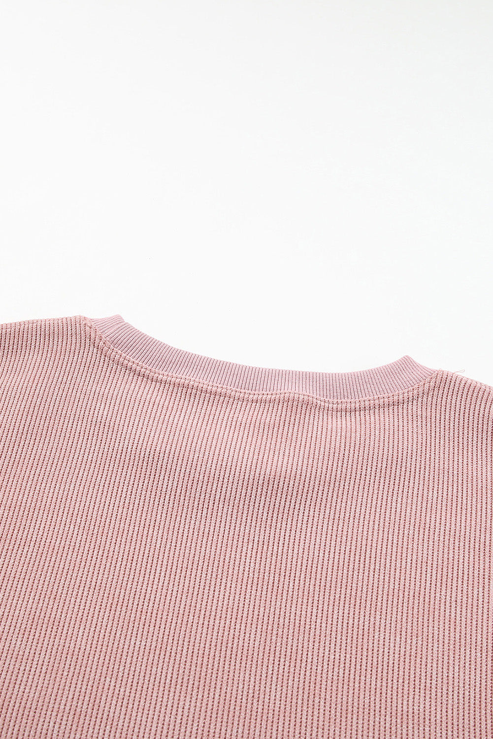 Customizable Solid Ribbed Knit Round Neck Casual PulloverSweatshirt