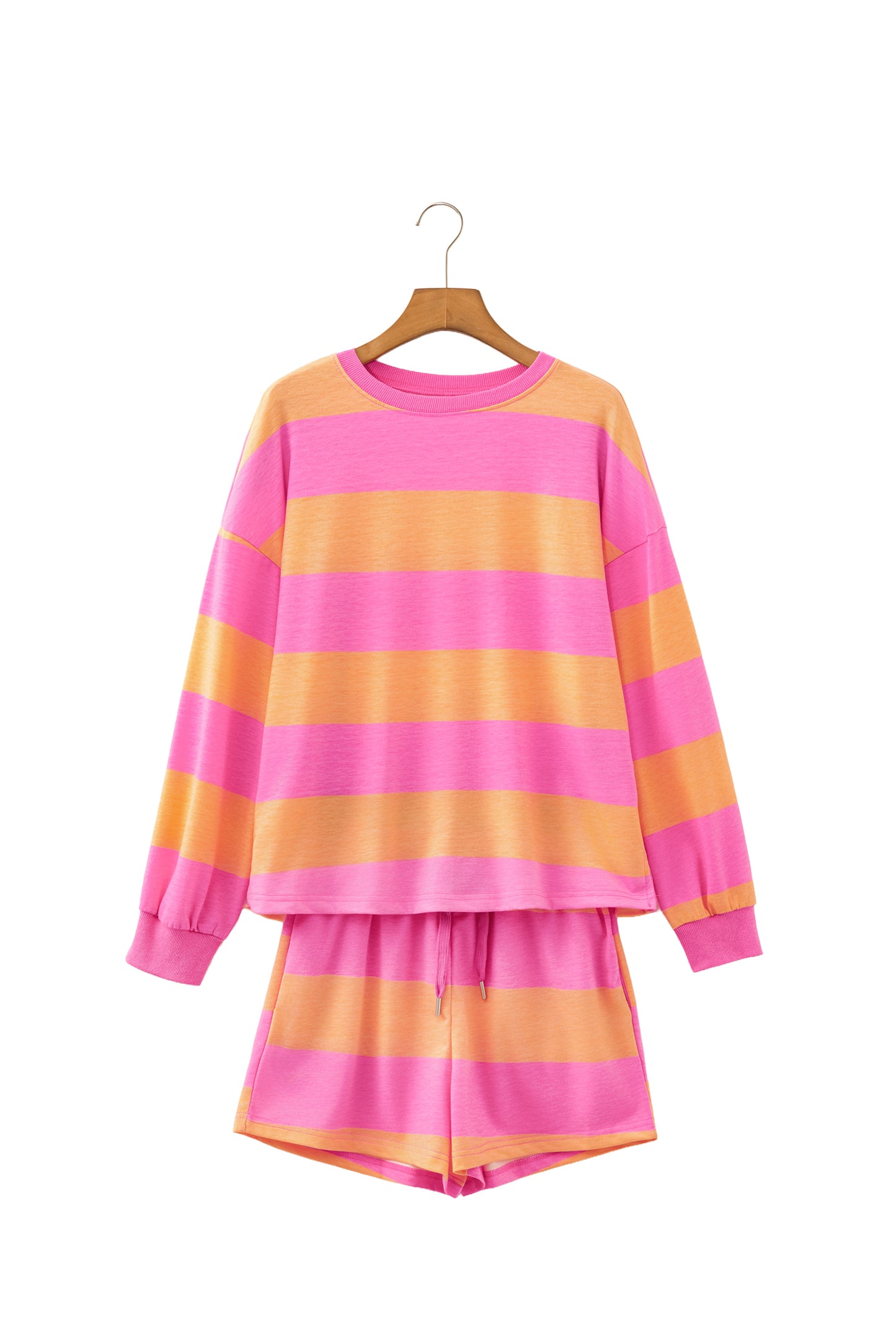 Pink Orange Stripe Lounge Set 2pc Shorts Set Sweatshirt