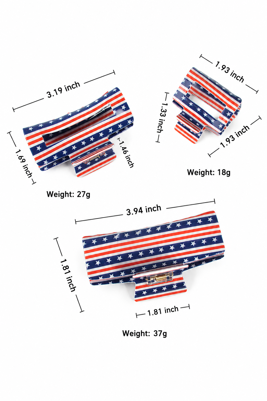 4th of July American Flag Hair Claw Clip USA Style