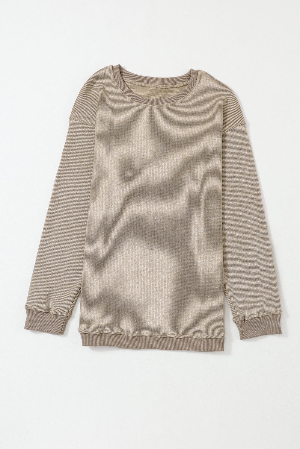 Customizable Solid Ribbed Knit Round Neck Casual PulloverSweatshirt