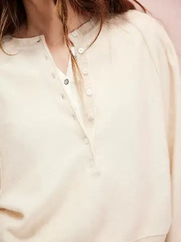 Soft Knit Balloon Sleeve Henley Pullover Sweater