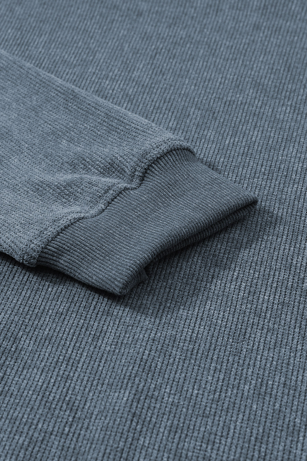 Customizable Solid Ribbed Knit Round Neck Casual PulloverSweatshirt
