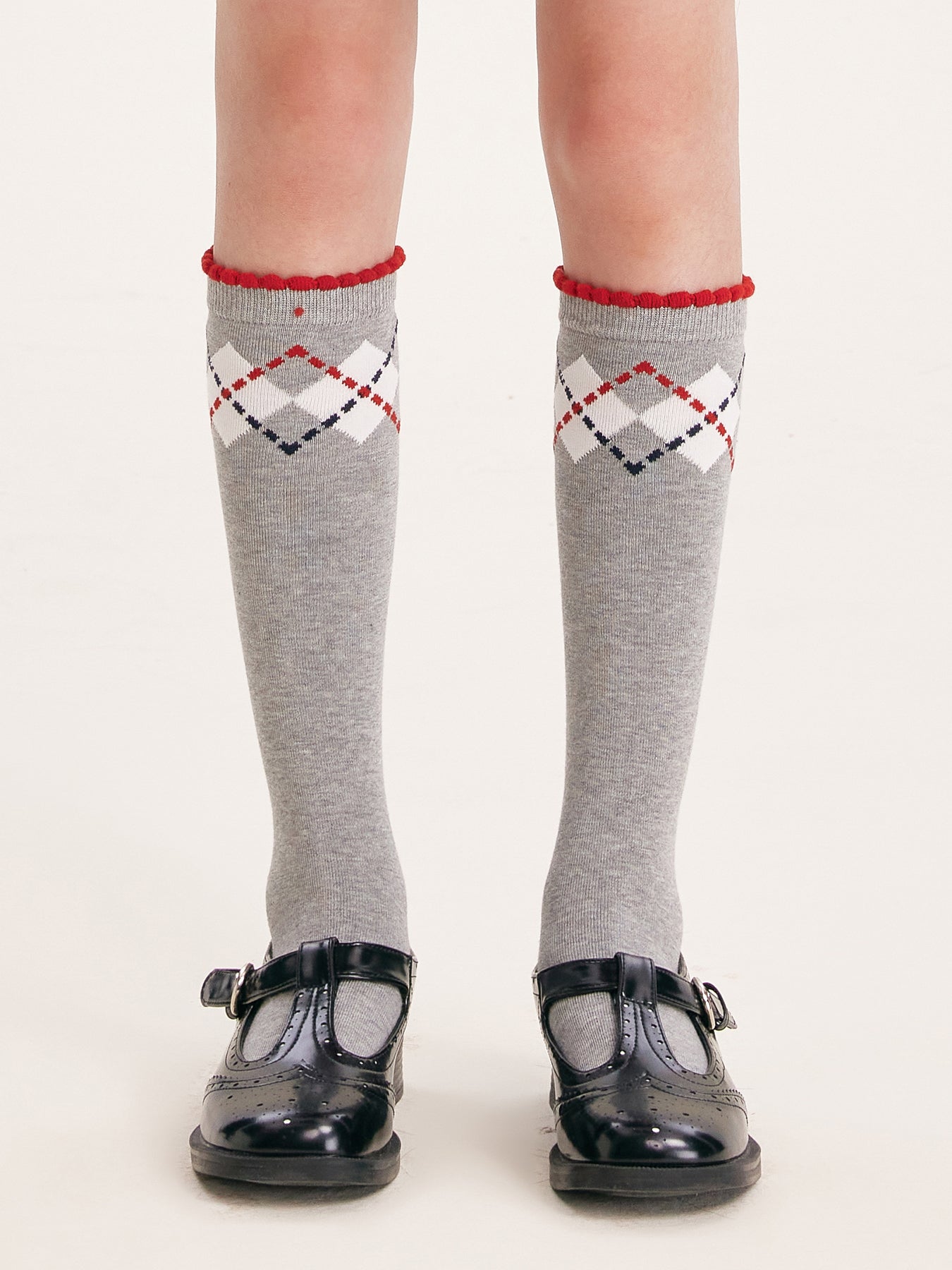 Girls Argyle Cotton Crew Socks Mid-Calf School Style