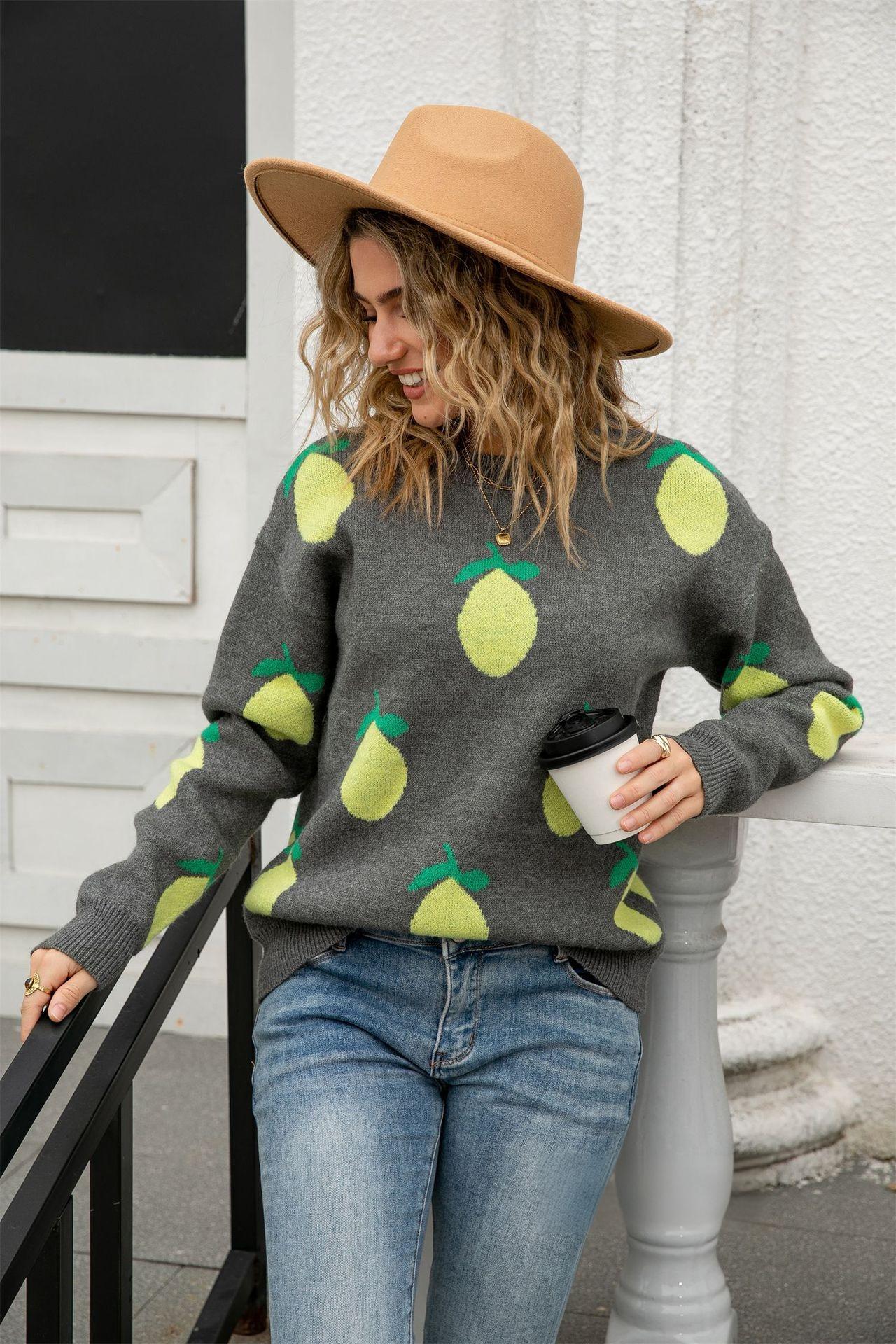 2025 Fall/Winter Lemon Knit Sweater - Relaxed Fit & Casual