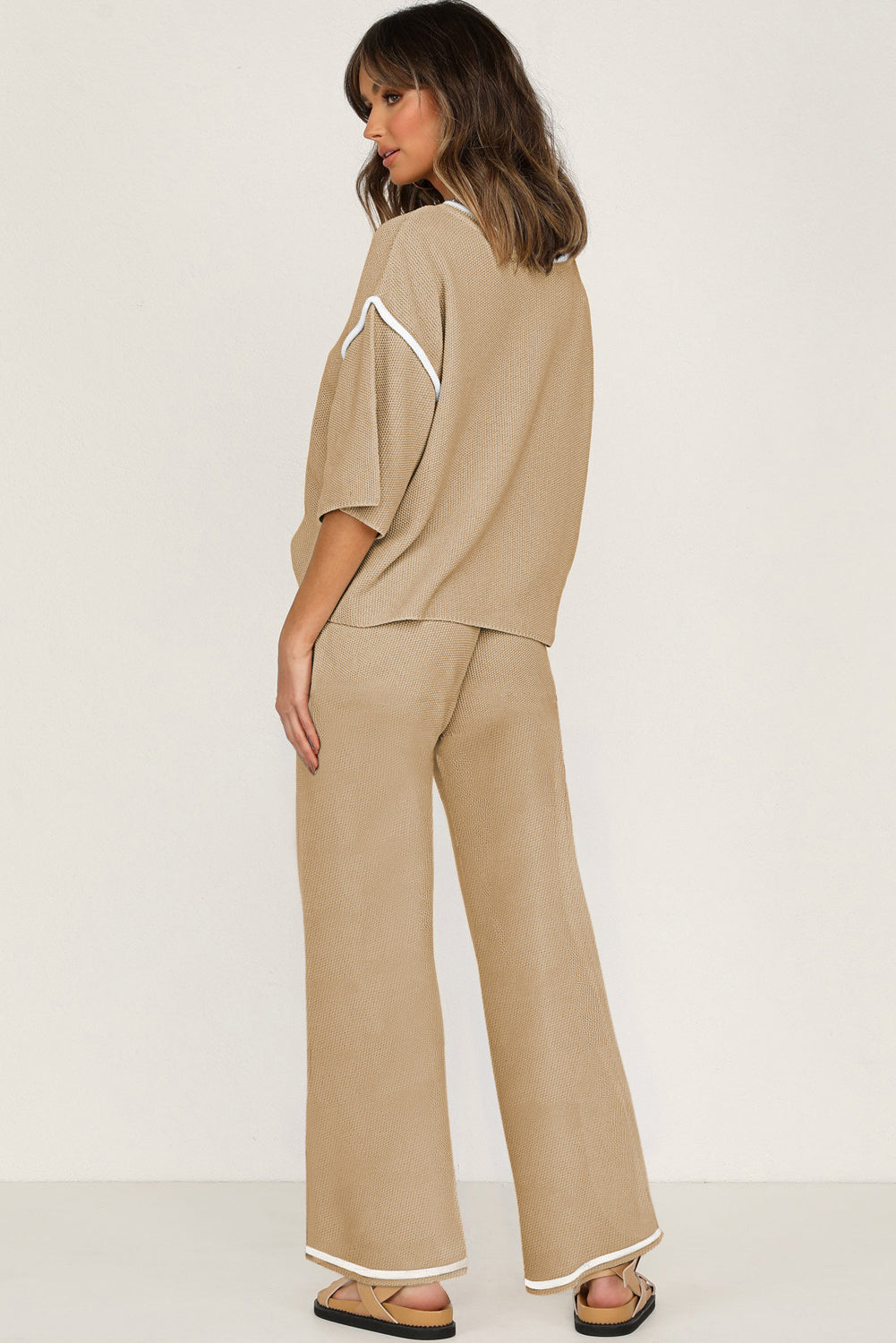 Women’s Knit Lounge Set Contrast Trim Top and Pants
