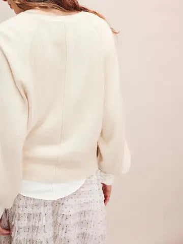 Soft Knit Balloon Sleeve Henley Pullover Sweater