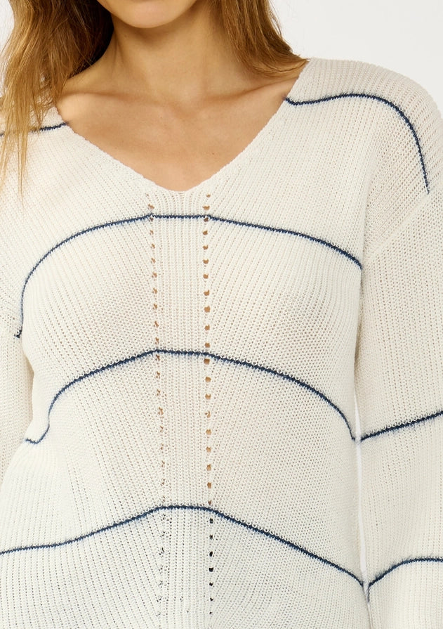 Lightweight Stripe V Neck Knit Sweater Casual Top