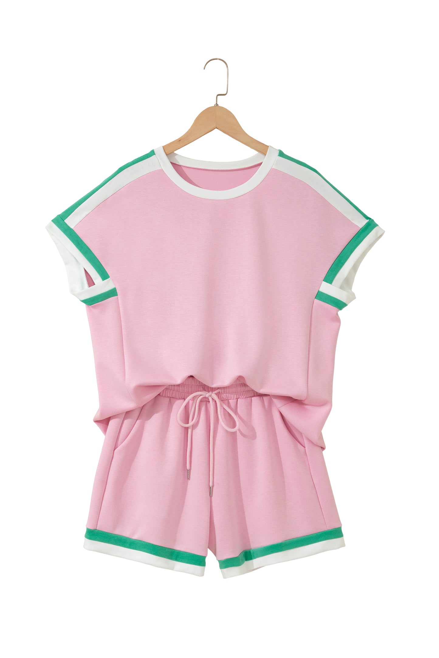 Mist Blue Contrast Trim Lounge Set Tee and Shorts