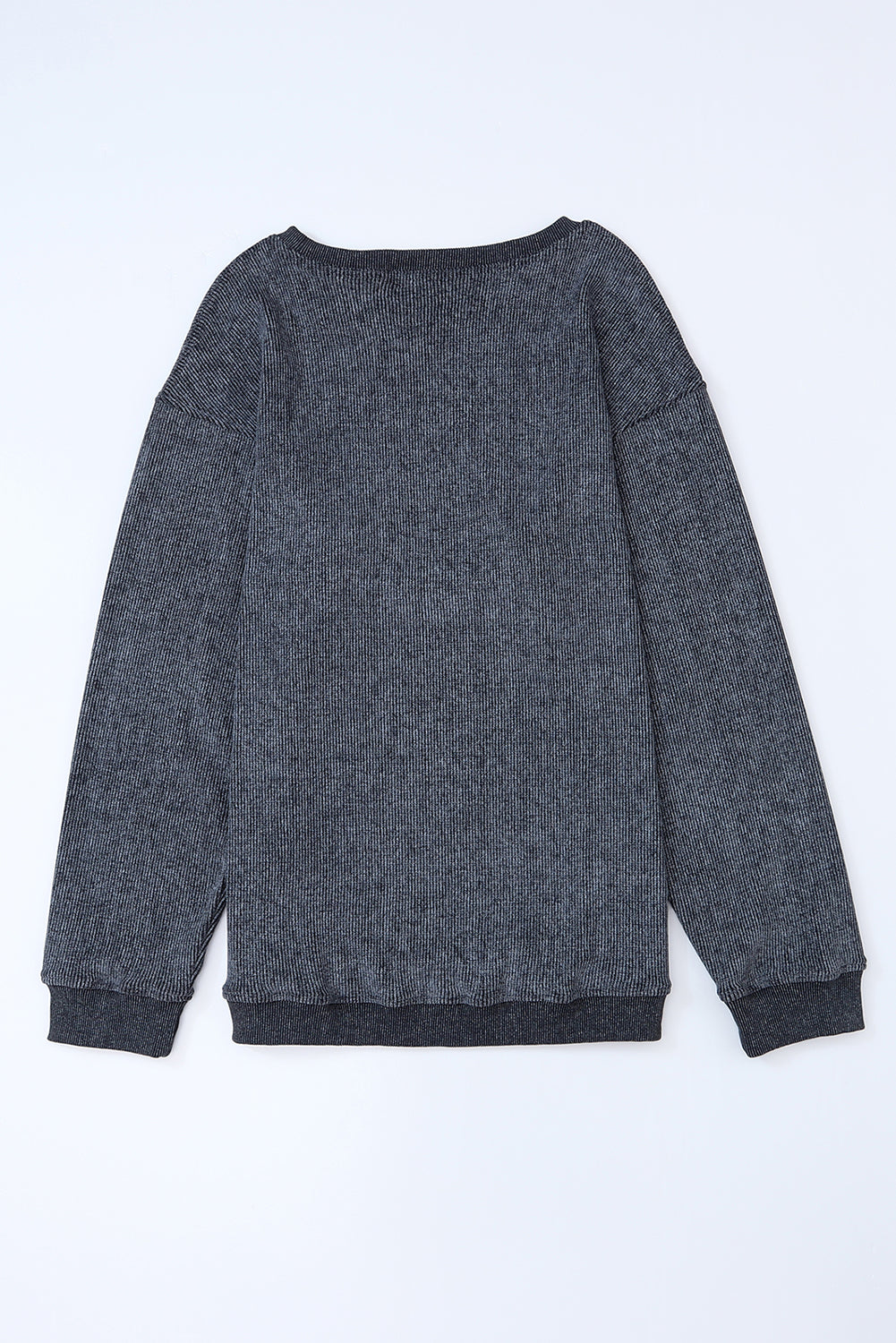 Customizable Solid Ribbed Knit Round Neck Casual PulloverSweatshirt
