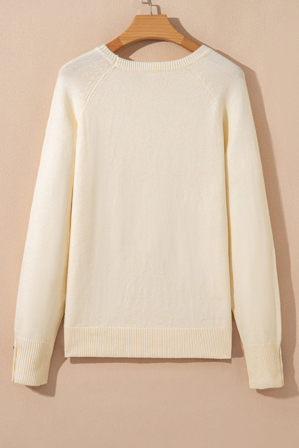 Button Cuff Bishop Sleeve Crew Neck Knit Sweater