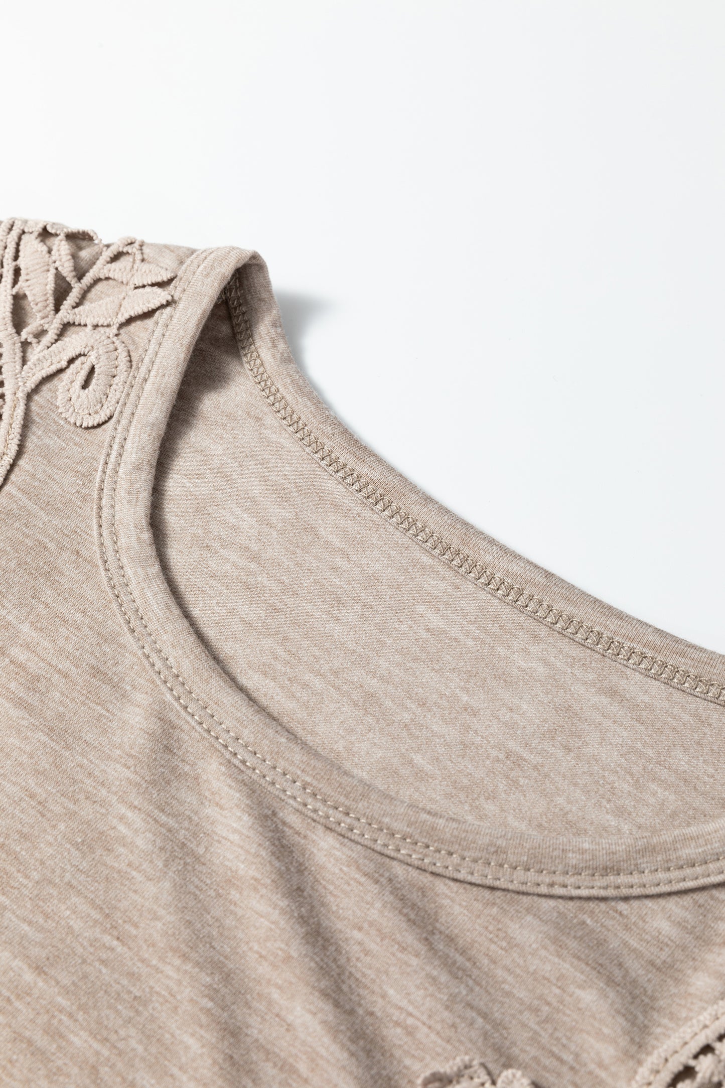 Smoke Gray Lace Patch Round Neck Short Sleeve Tee