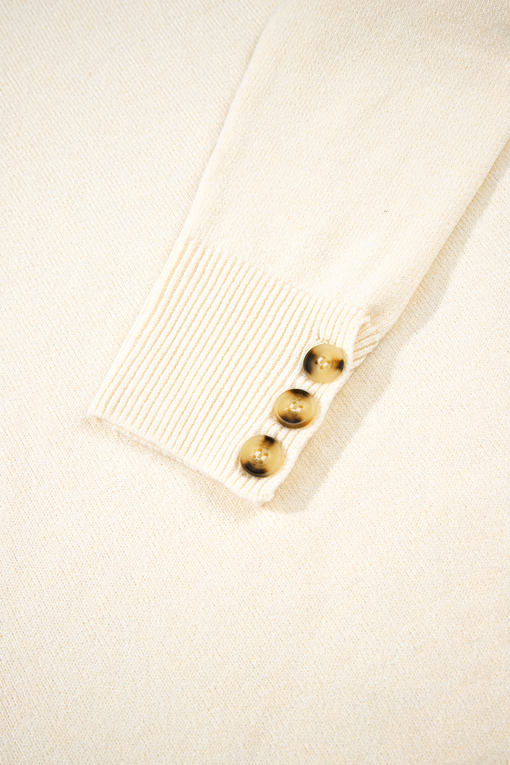 Button Cuff Bishop Sleeve Crew Neck Knit Sweater