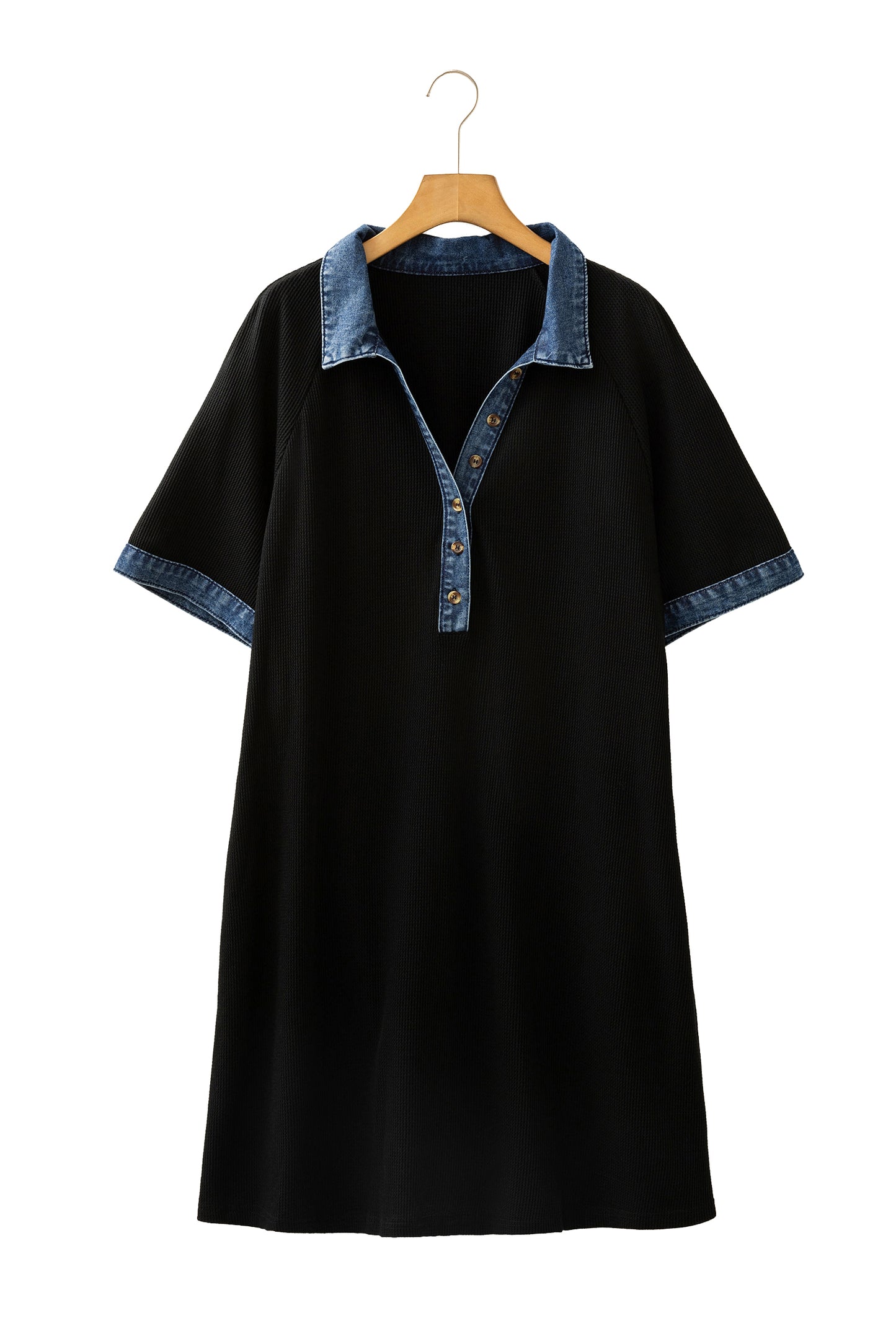 Black Colorblock Plus Size Denim Collar Shift Dress