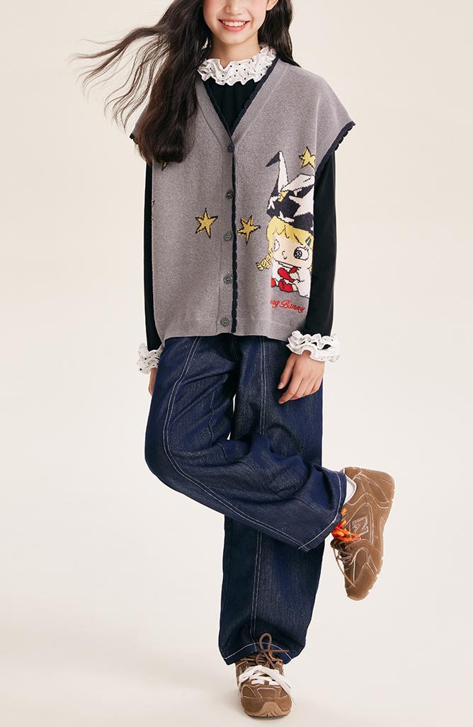 Girl's Korean Style Knit Vest Cardigan Sleeveless Top