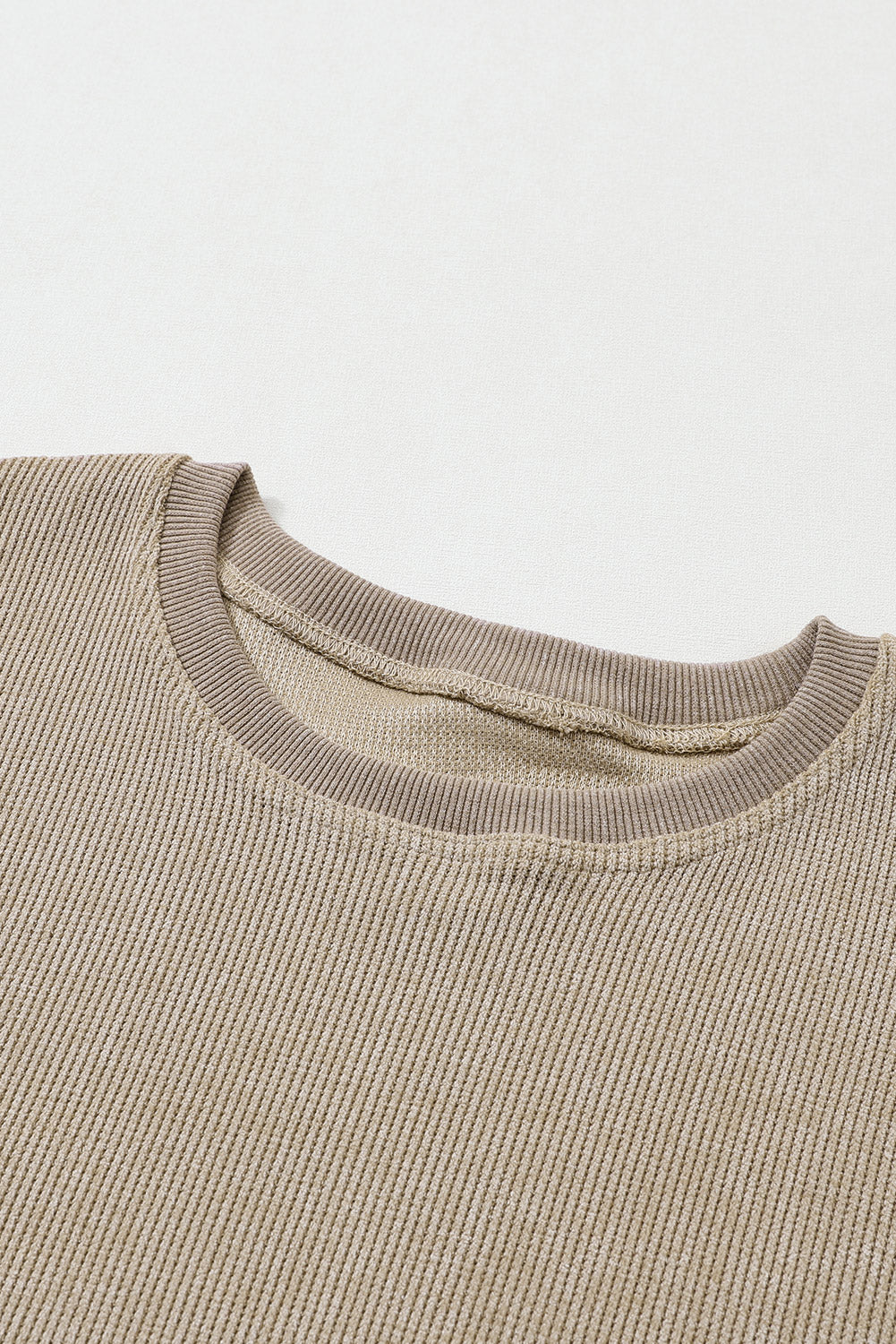 Customizable Solid Ribbed Knit Round Neck Casual PulloverSweatshirt