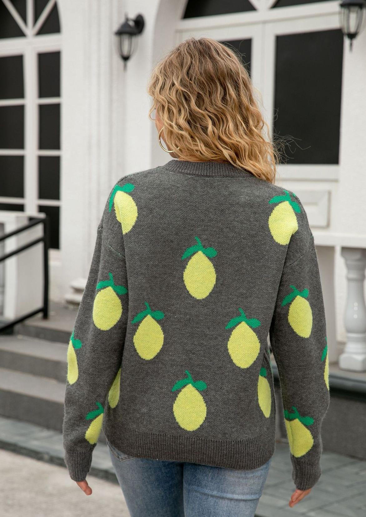 2025 Fall/Winter Lemon Knit Sweater - Relaxed Fit & Casual