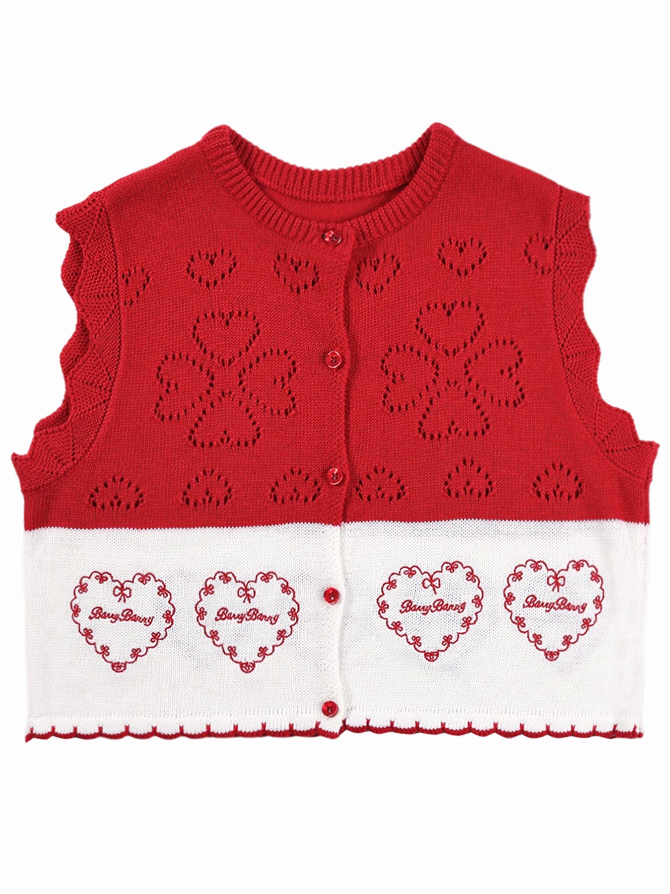 Girls Red Knit Sweater Vest Heart Pattern Cardigan