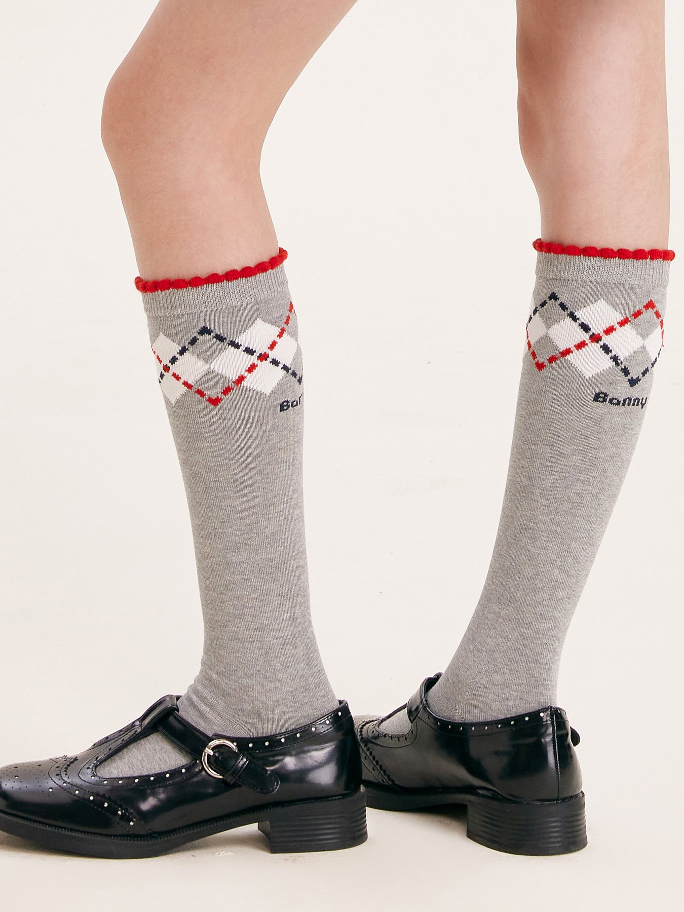 Girls Argyle Cotton Crew Socks Mid-Calf School Style