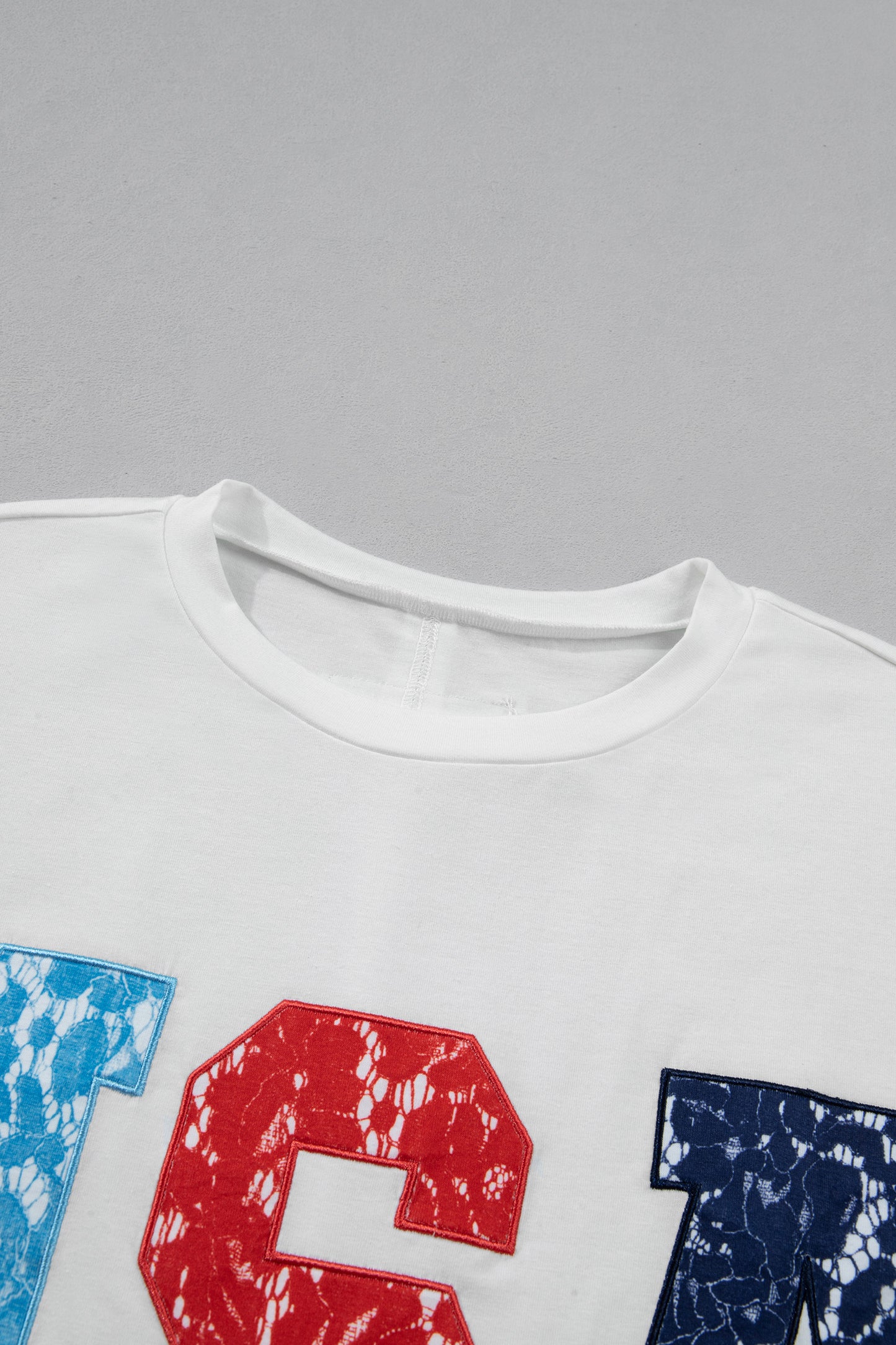 USA Lace Letter Dolman Tee Flag Day July 4th Top