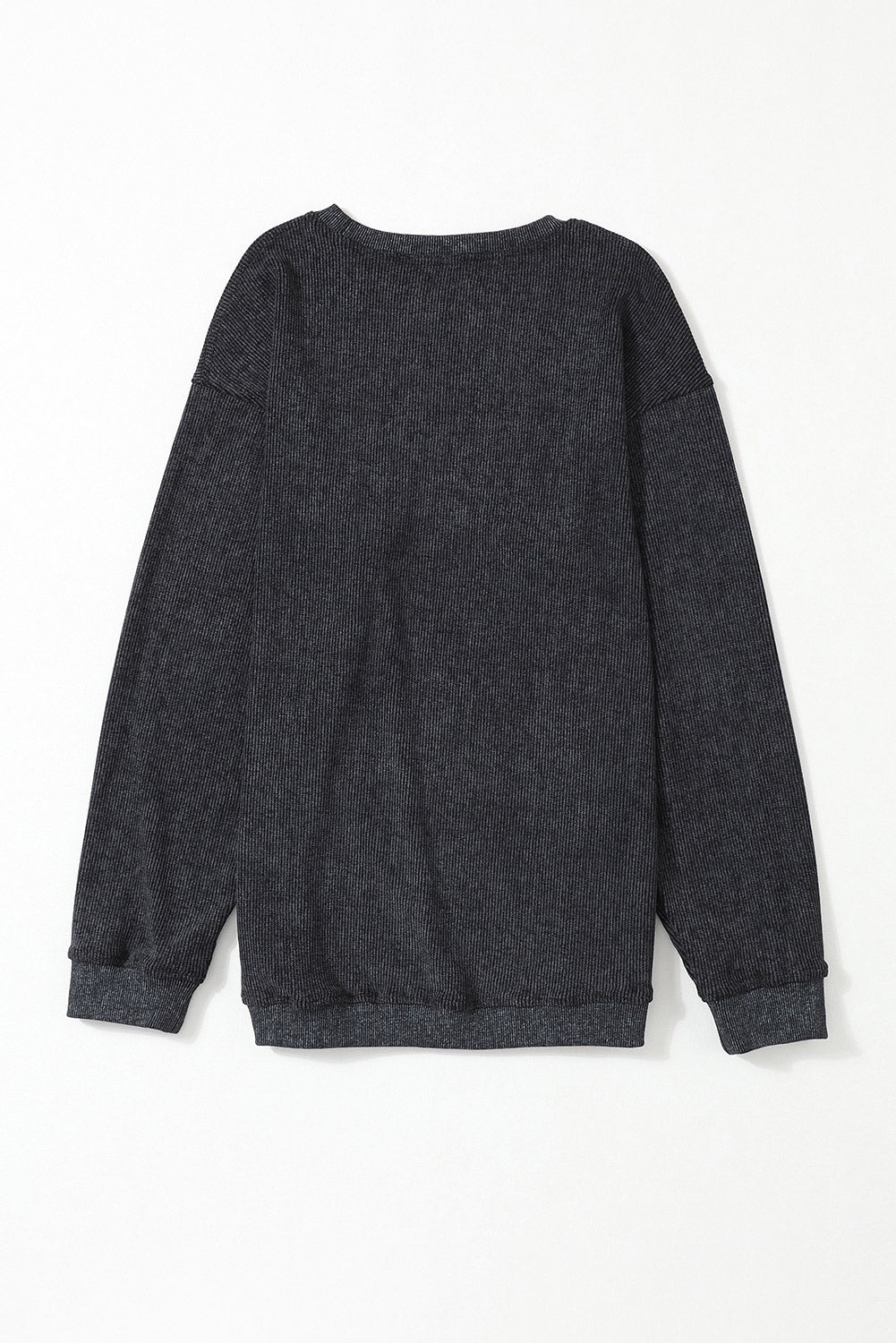 Customizable Solid Ribbed Knit Round Neck Casual PulloverSweatshirt