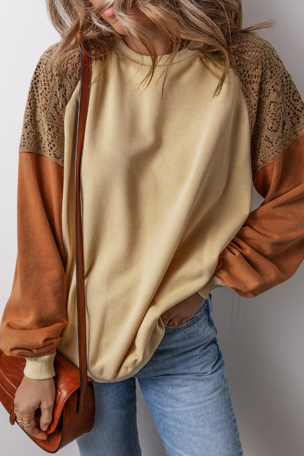 Colorblock Lace Patchwork Sweatshirt – Drop Shoulder Fit