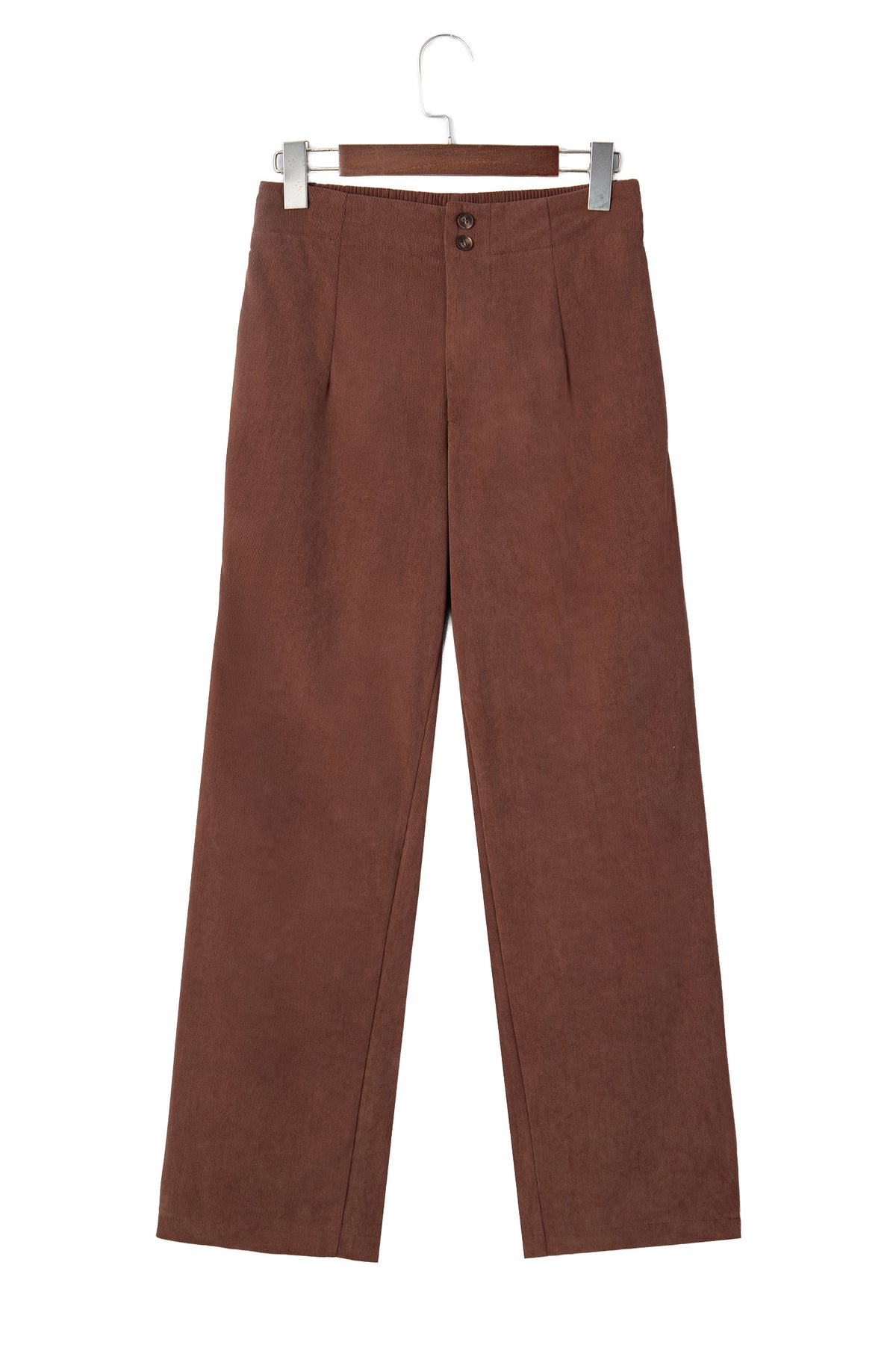 Coffee Elastic Waist Straight Leg Ankle Length Corduroy Pants