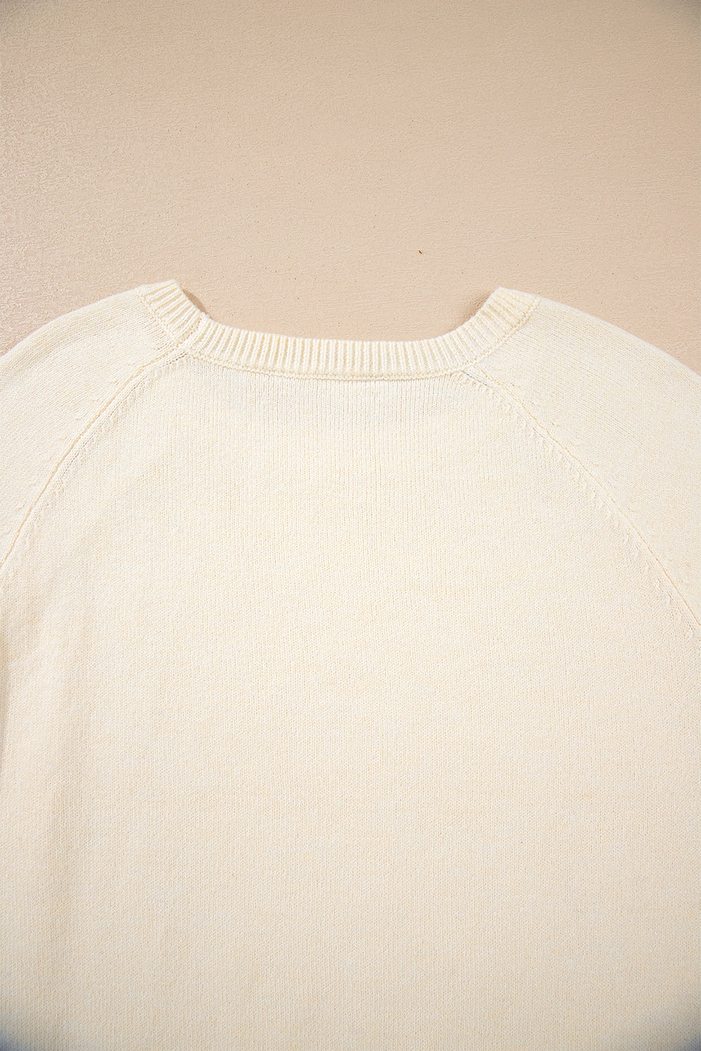 Button Cuff Bishop Sleeve Crew Neck Knit Sweater