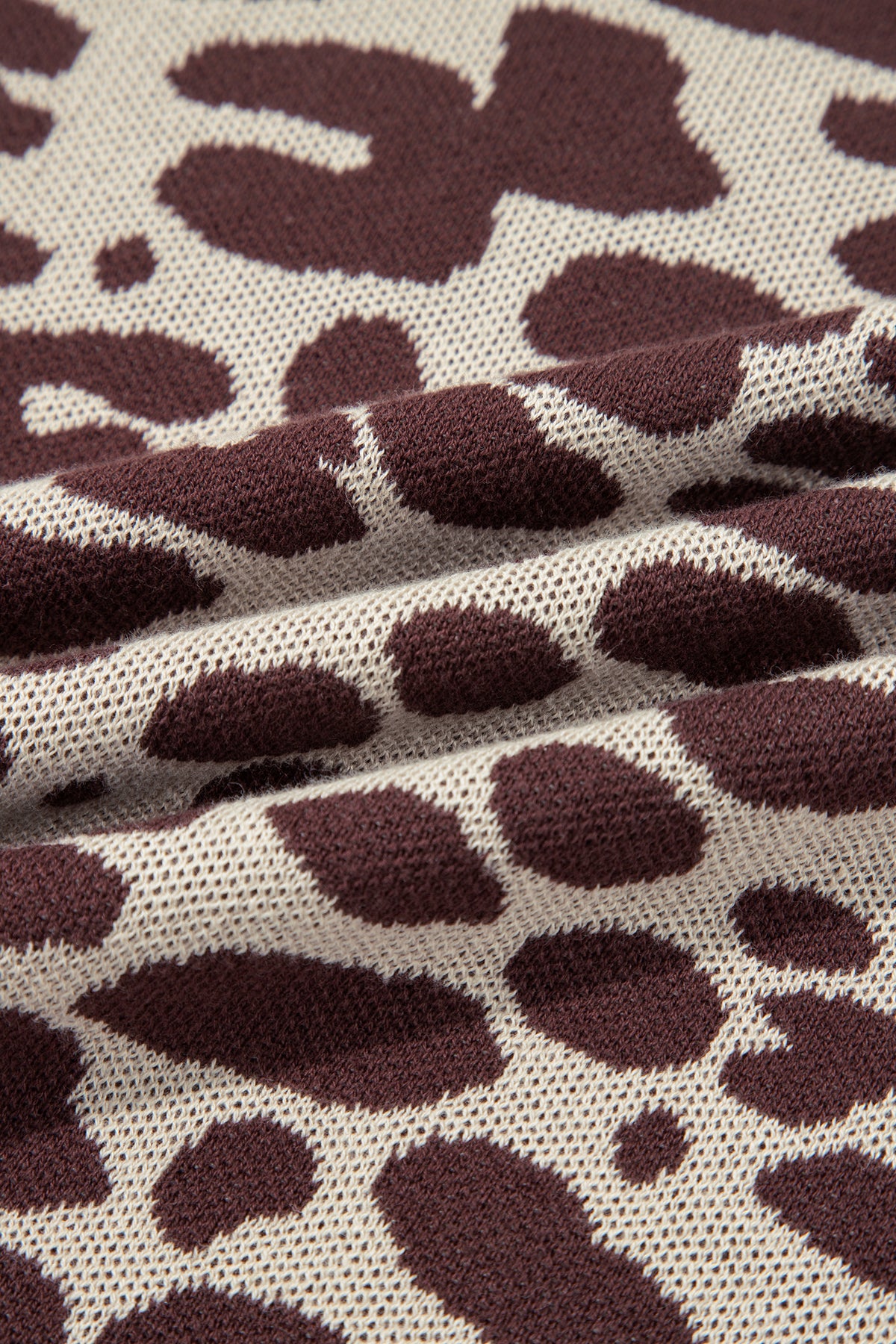 Khaki Leopard Knit Short Sleeve Pullover Sweater