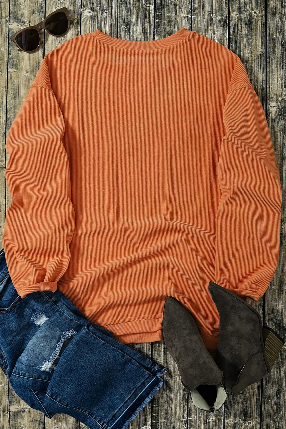 Orange Thankful Ribbed Crewneck Thanksgiving Sweatshirt