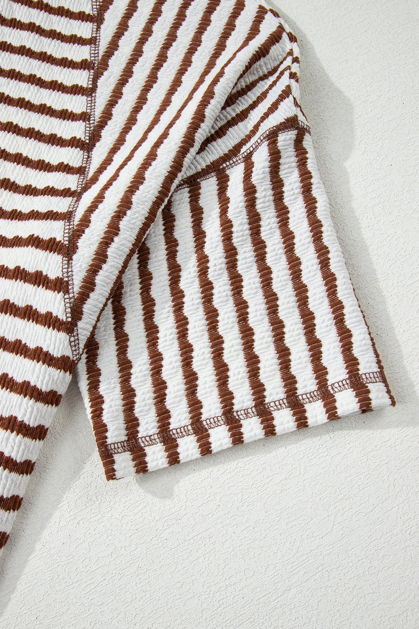 Apricot Stripe Textured Loose Fit Short Sleeve Top