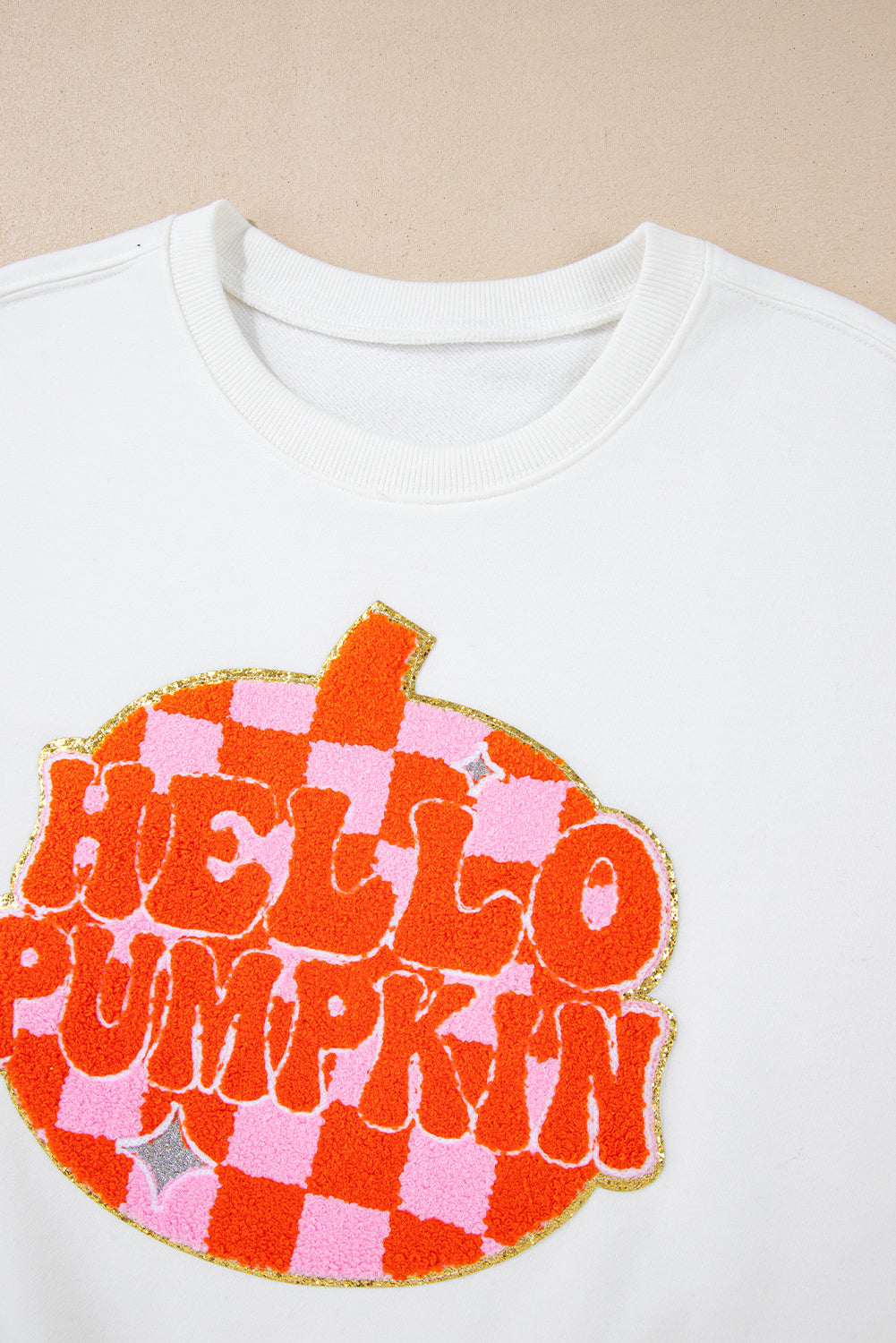 Hello Pumpkin Chenille Patch Halloween Pullover Sweatshirt