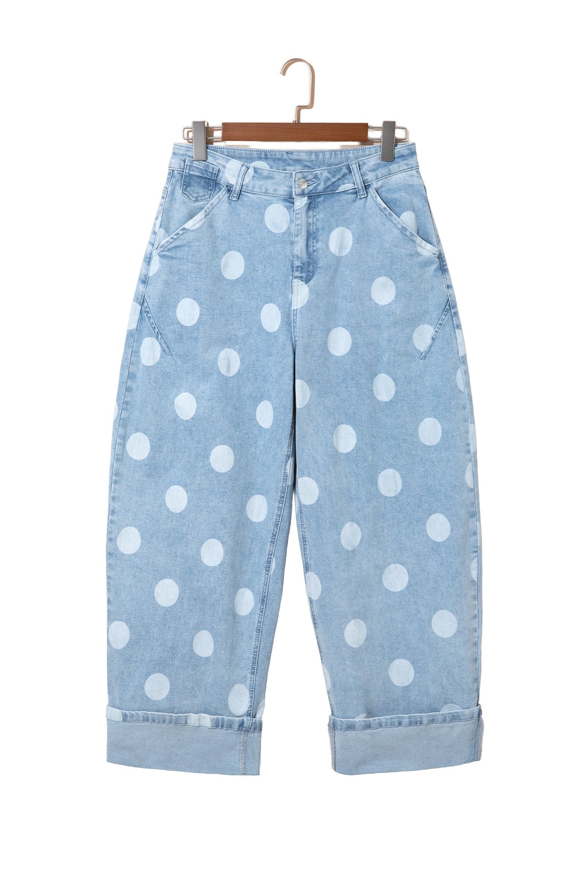 Women's Polka Dot Cuffed Wide Leg Jeans