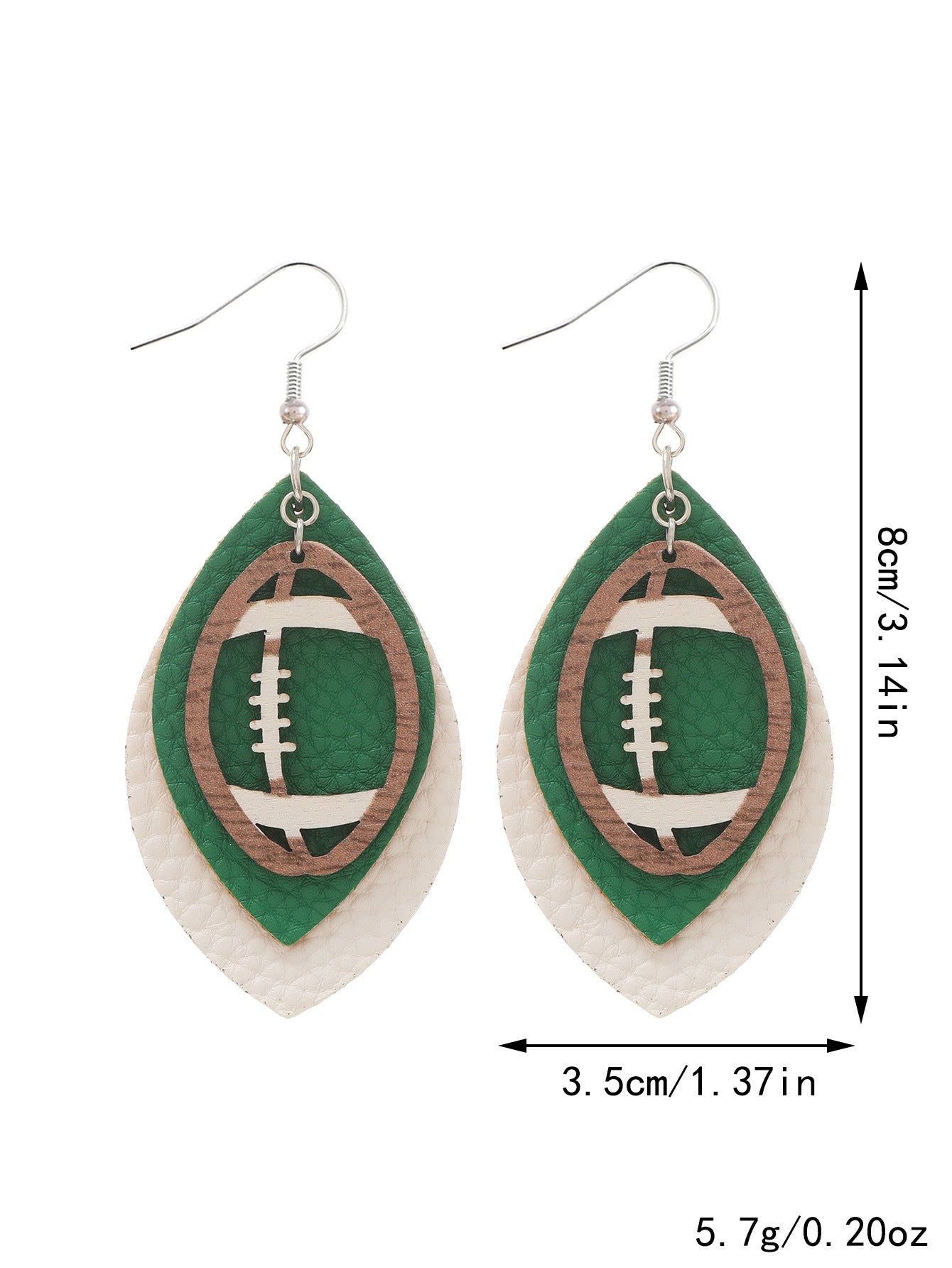 Chestnut Rugby Football Shape PU Leather Drop Earrings