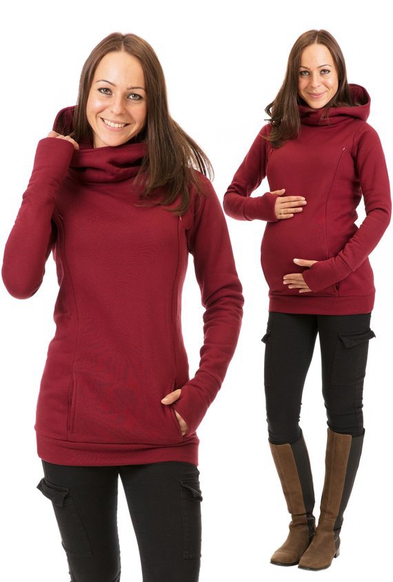 Maternity Nursing Hoodie Fleece Lined Cowl Neck Thumbhole
