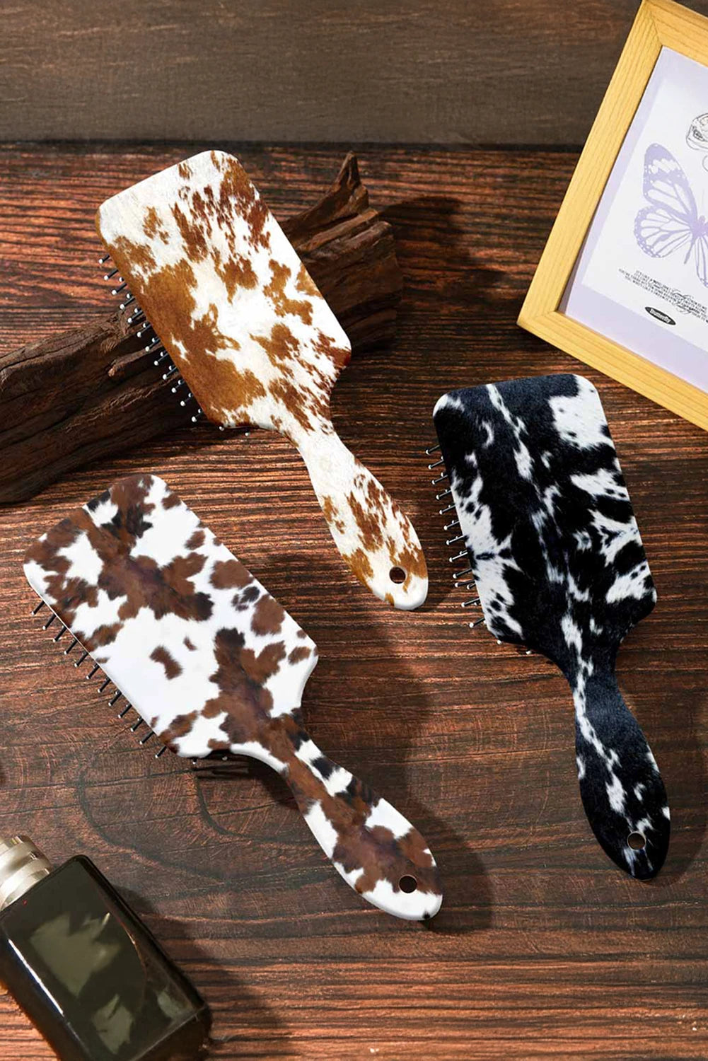 Chestnut Cow Print Air Cushion Hair Brush with Long Handle